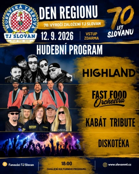 Plakát – hudební program oslav 70. výročí TJ Slovan
