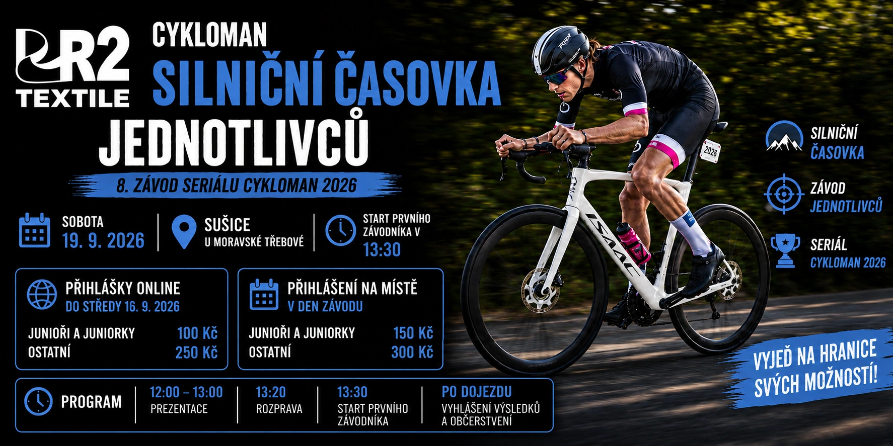 Plakát závodu – 9. závod seriálu CYKLOMAN – silniční časovka Sušice – Lázek 2026